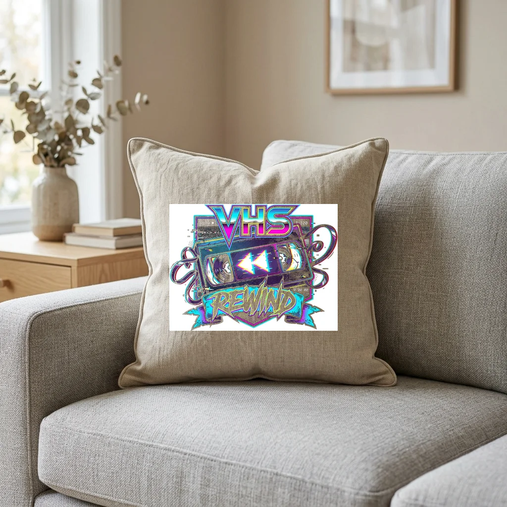 Cyberpunk Katana Overload — Square Linen Throw Pillow 18x18 (Natural Linen)