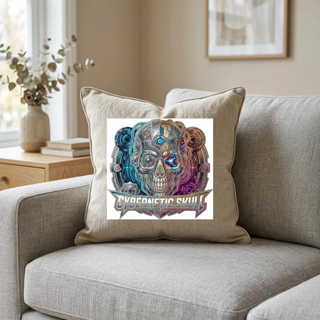 Neon Demon Hannya Mask — Square Linen Throw Pillow 18x18 (Natural Linen)