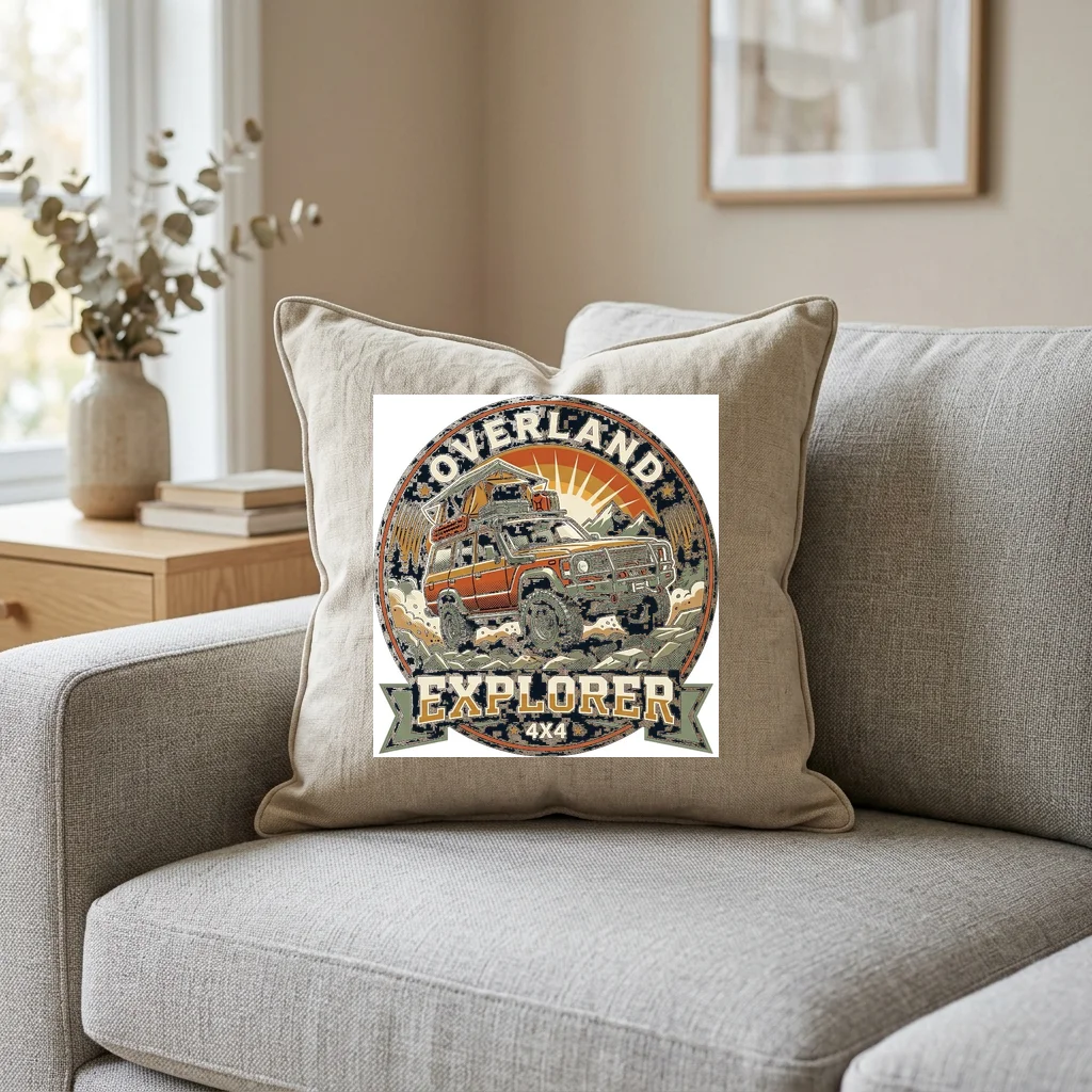 Cyber Wolf Lunar Hunter — Square Linen Throw Pillow 18x18 (Natural Linen)