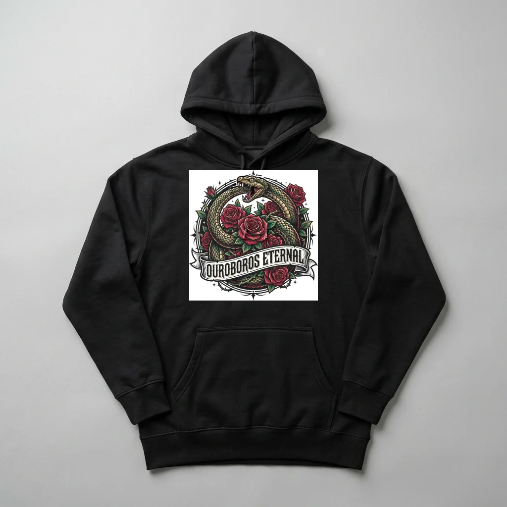 Golden Serpent Sun Spiral — Heavyweight Pullover Hoodie (Charcoal Black)