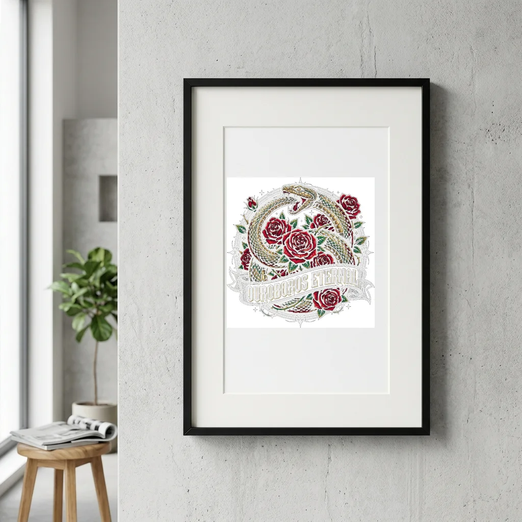 Golden Serpent Sun Spiral — Gallery Framed Art Poster (Exhibition Frame)
