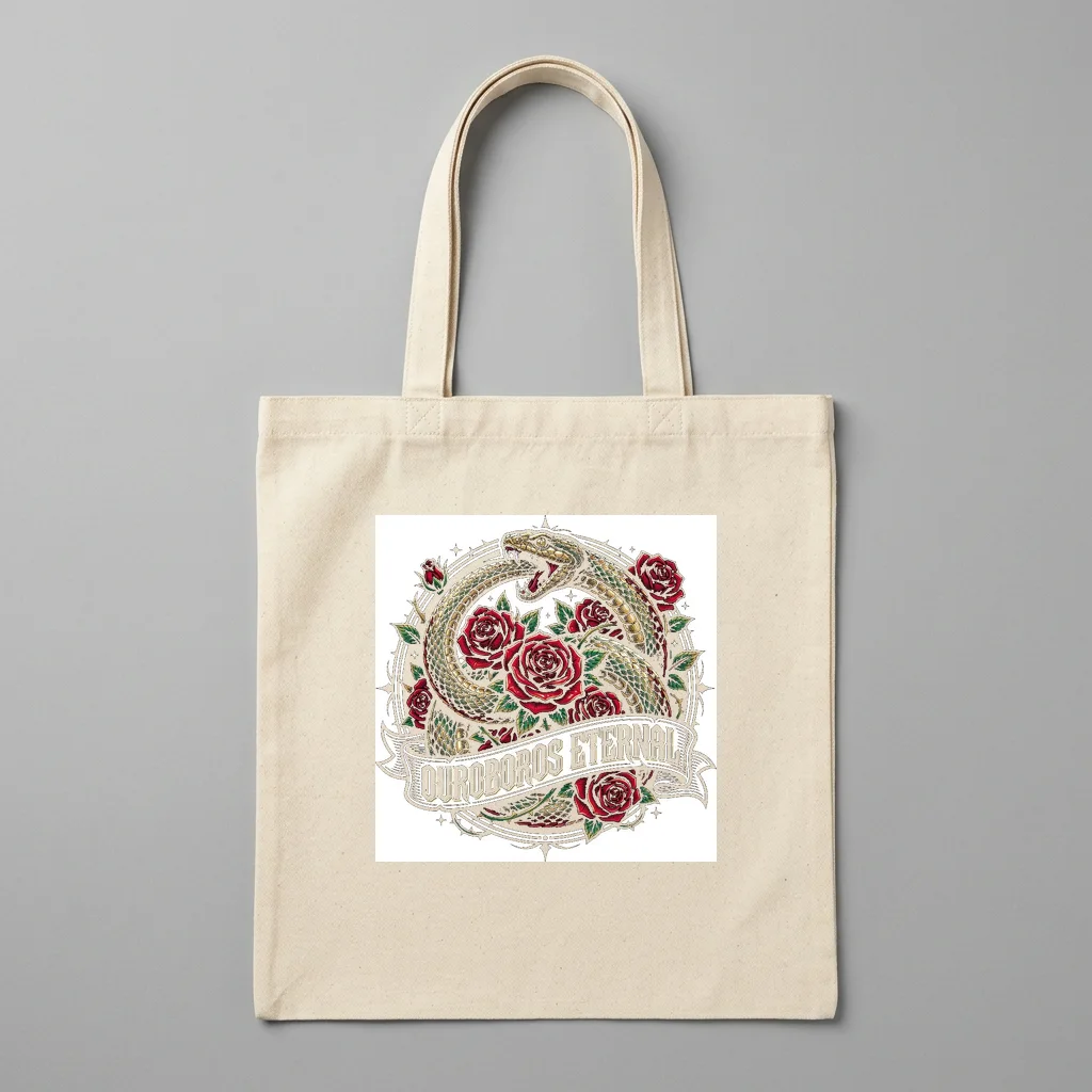 Golden Serpent Sun Spiral — Organic Cotton Canvas Tote Bag (Natural)