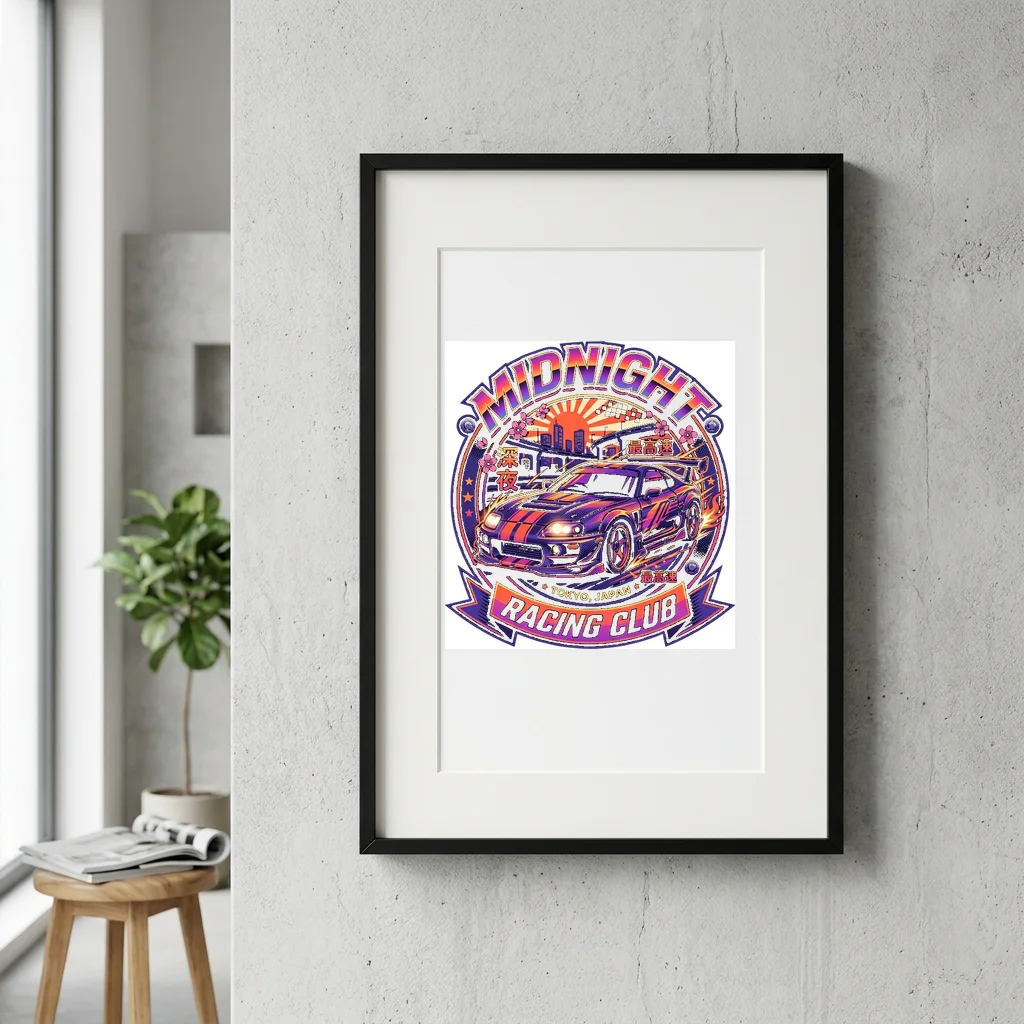 Moonlit Cat Rooftop Walker — Gallery Framed Art Poster (Exhibition Frame)