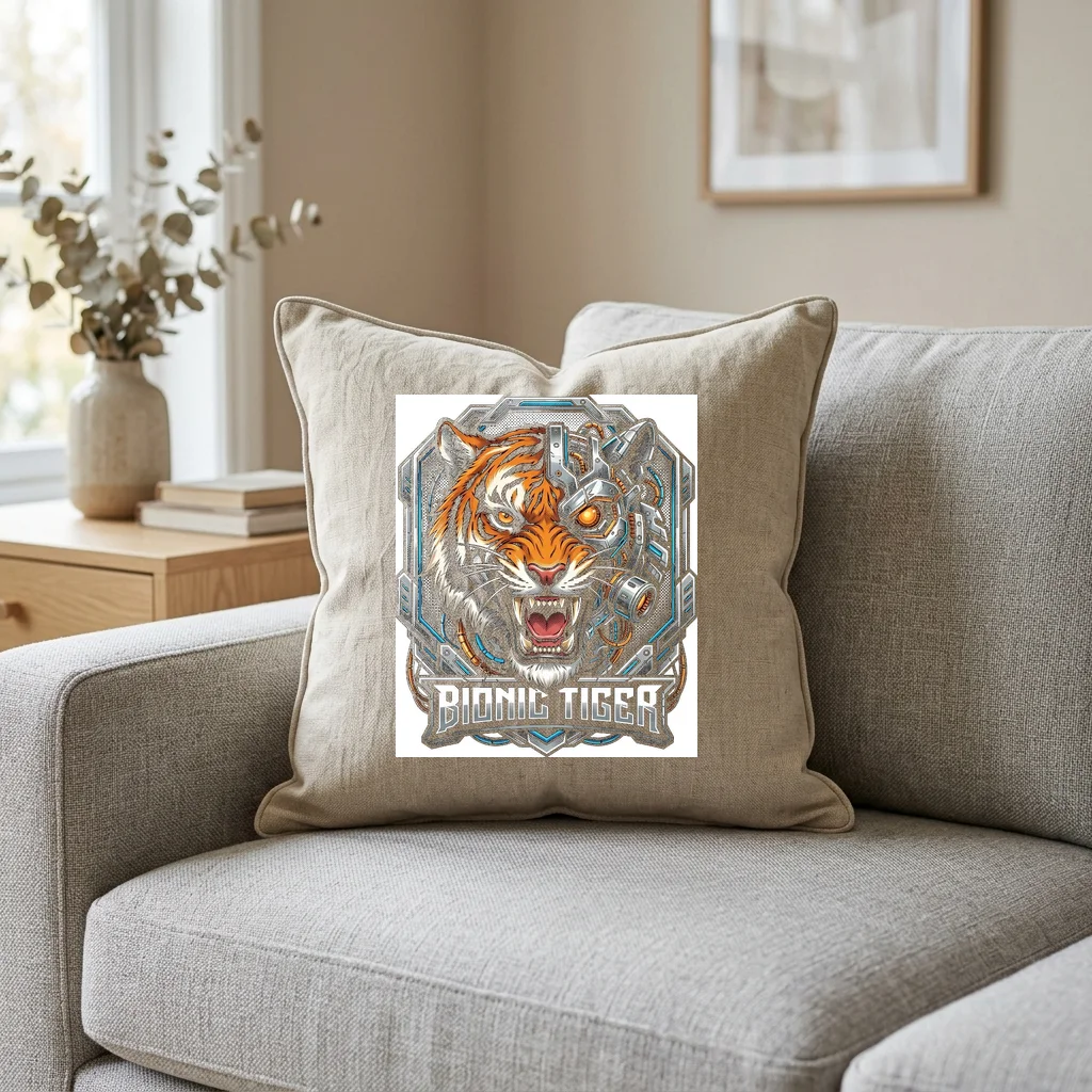 Samurai Silhouette Sunset Duel — Square Linen Throw Pillow 18x18 (Natural Linen)