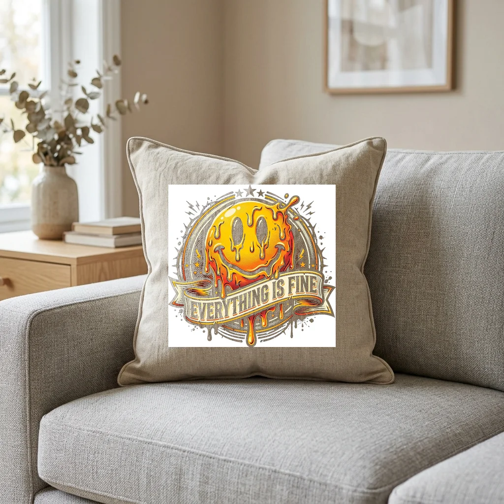 Daruma Doll Goal Focus — Square Linen Throw Pillow 18x18 (Natural Linen)
