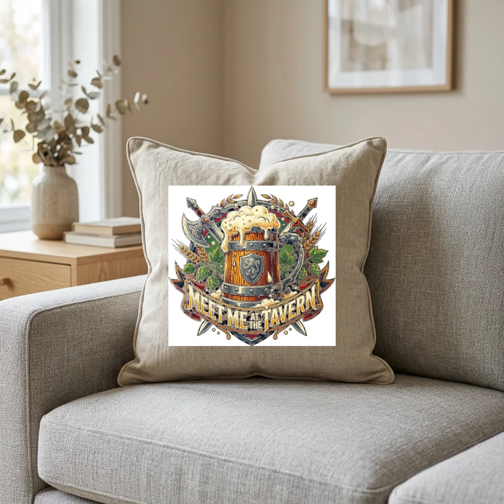 Golden Leaf Floating River — Square Linen Throw Pillow 18x18 (Natural Linen)