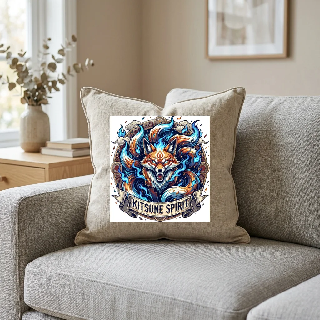 Samurai Armor Crest Helmet — Square Linen Throw Pillow 18x18 (Natural Linen)