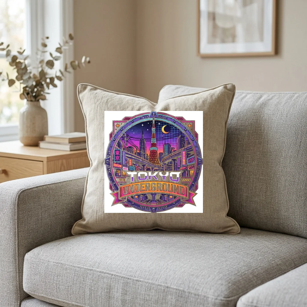 Outrun 1986 Neon Supercar — Square Linen Throw Pillow 18x18 (Natural Linen)