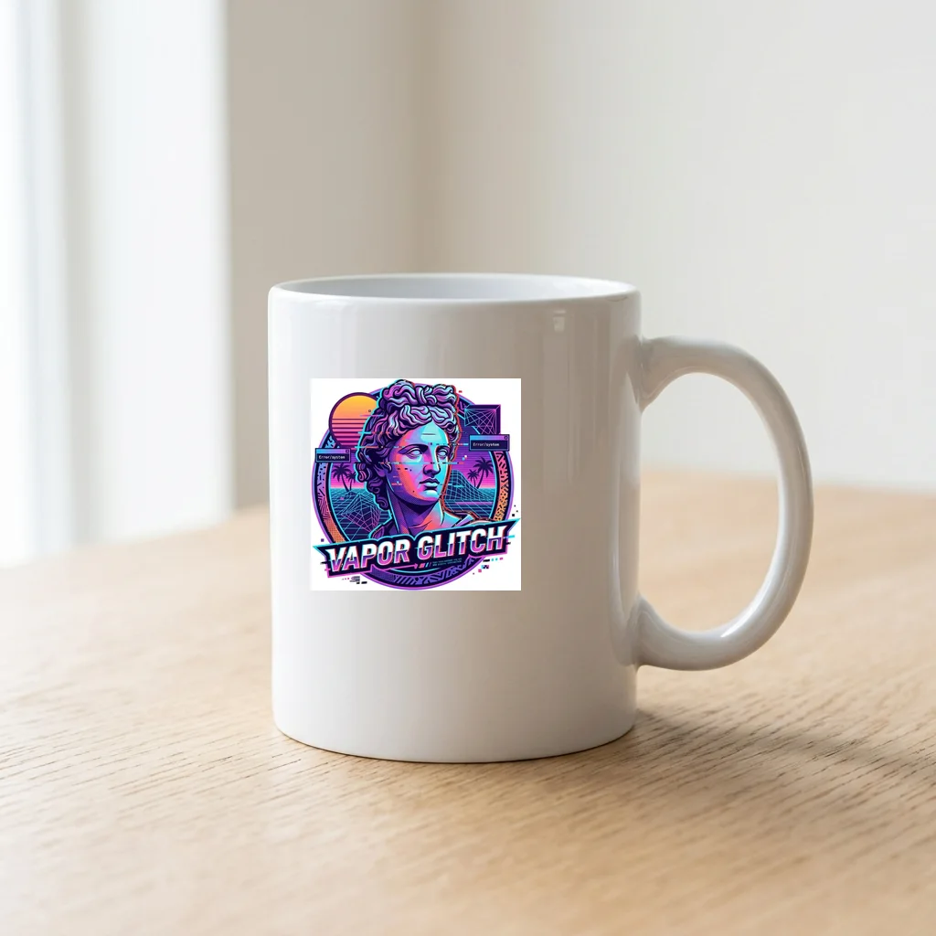 Chrome Lettering Synthwave Font — Ceramic Coffee Mug 11oz (Glossy White)