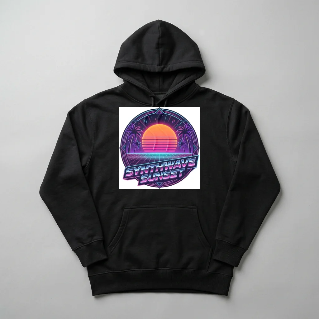 Palm Tree Silhouette Neon Glow — Heavyweight Pullover Hoodie (Charcoal Black)