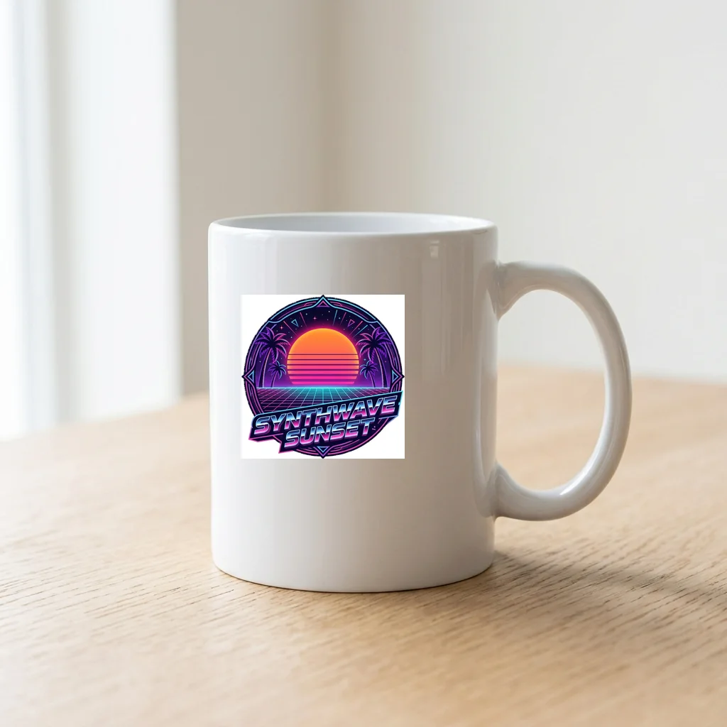 Palm Tree Silhouette Neon Glow — Ceramic Coffee Mug 11oz (Glossy White)