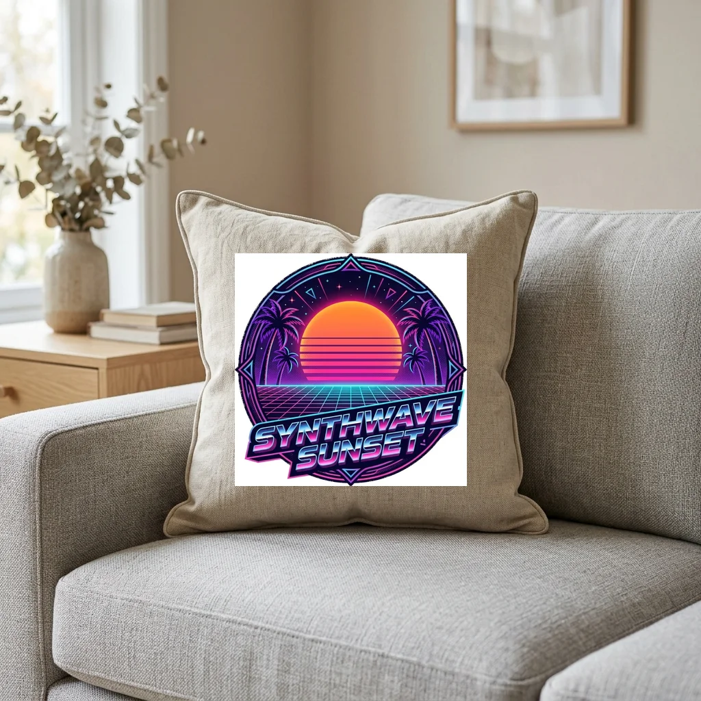 Palm Tree Silhouette Neon Glow — Square Linen Throw Pillow 18x18 (Natural Linen)