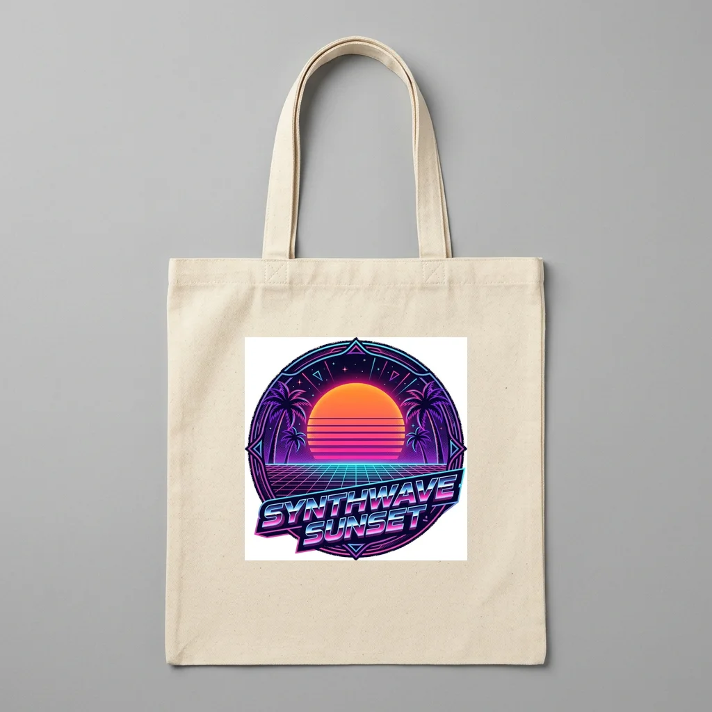 Palm Tree Silhouette Neon Glow — Organic Cotton Canvas Tote Bag (Natural)