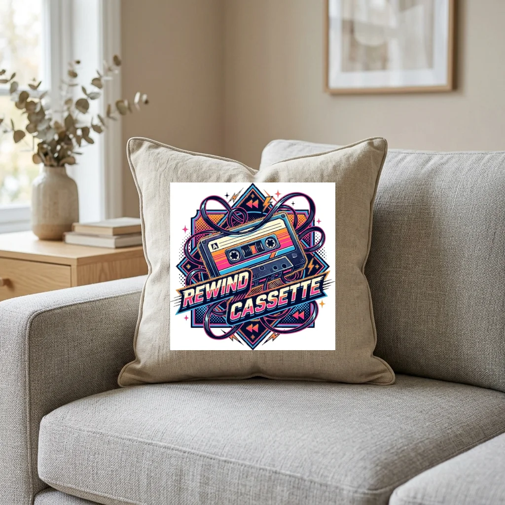 Synthwave Cyber Delorean Speed — Square Linen Throw Pillow 18x18 (Natural Linen)