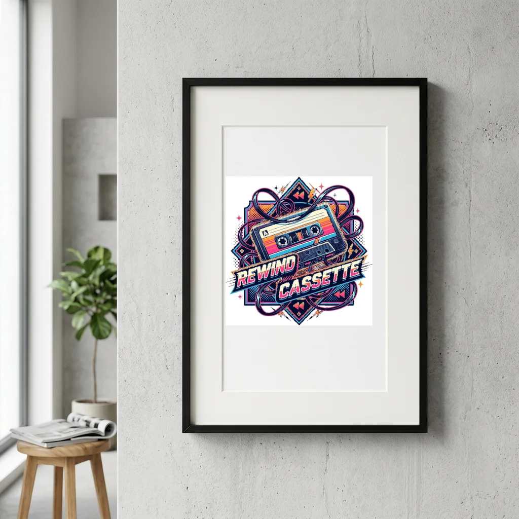 Synthwave Cyber Delorean Speed — Gallery Framed Art Poster (Exhibition Frame)