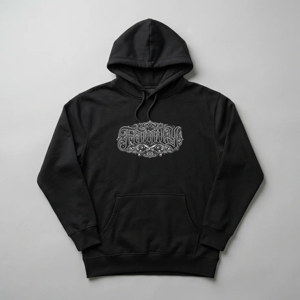 Gothic Dagger Heart Family — Heavyweight Pullover Hoodie (Charcoal Black)