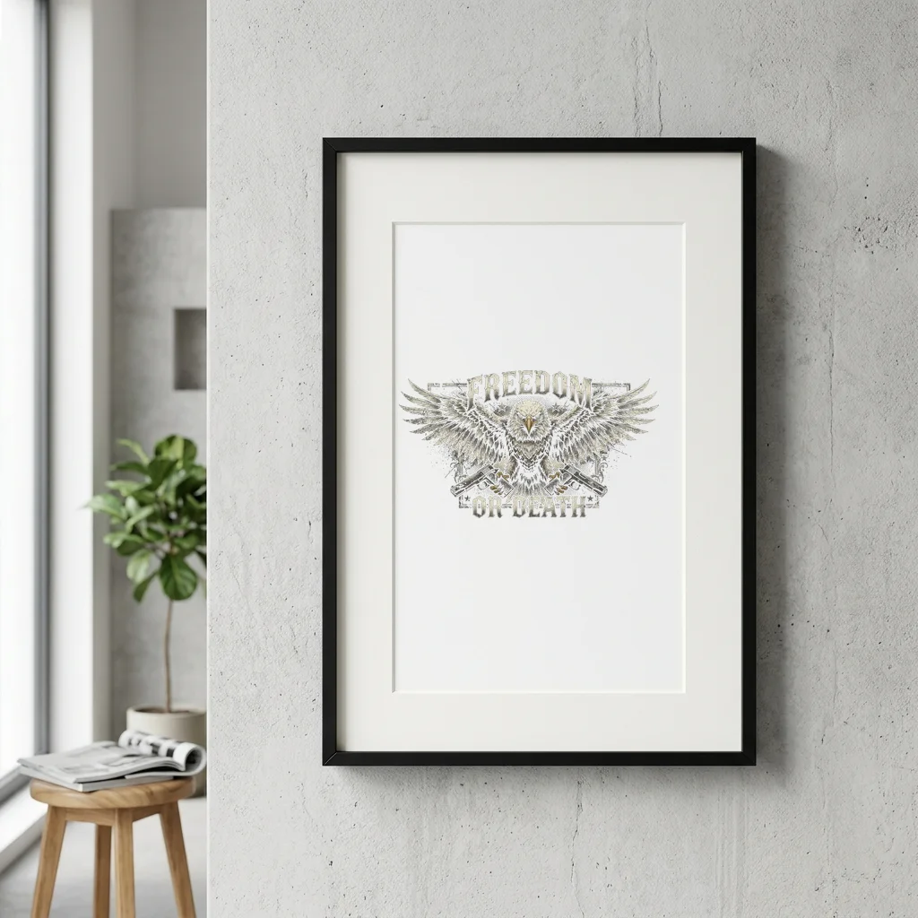 Liberty Skull with Aviators & Flag Bandana — Gallery Framed Art Poster (Exhibition Frame)