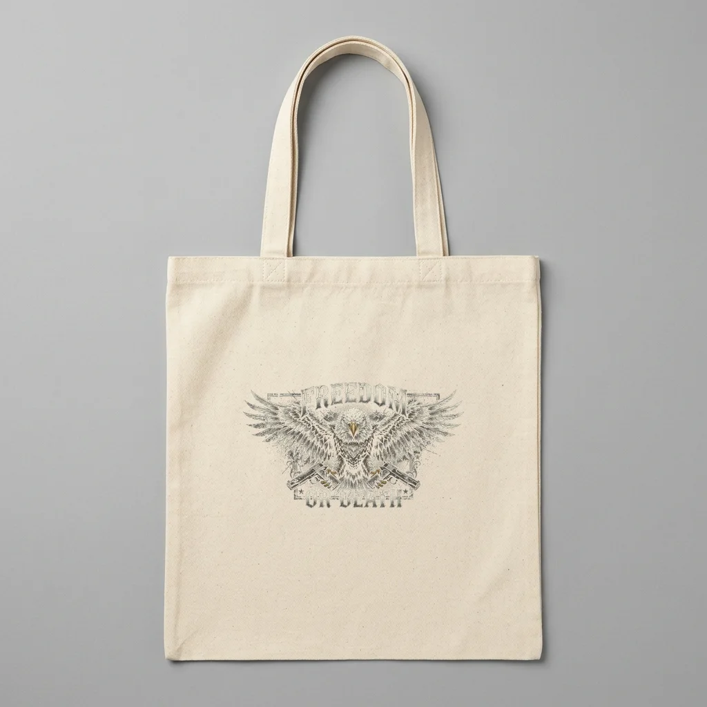 Liberty Skull with Aviators & Flag Bandana — Organic Cotton Canvas Tote Bag (Natural)
