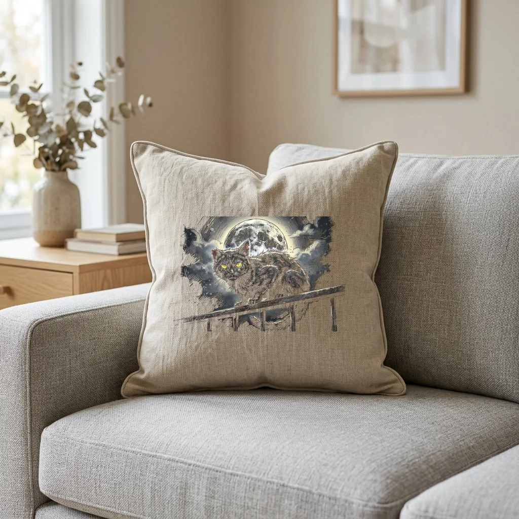 The Bone Harp's Quiet Guardian — Square Linen Throw Pillow 18x18 (Natural Linen)