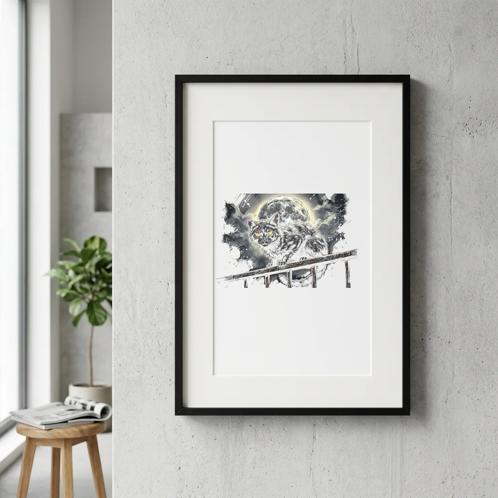 The Bone Harp's Quiet Guardian — Gallery Framed Art Poster (Exhibition Frame)