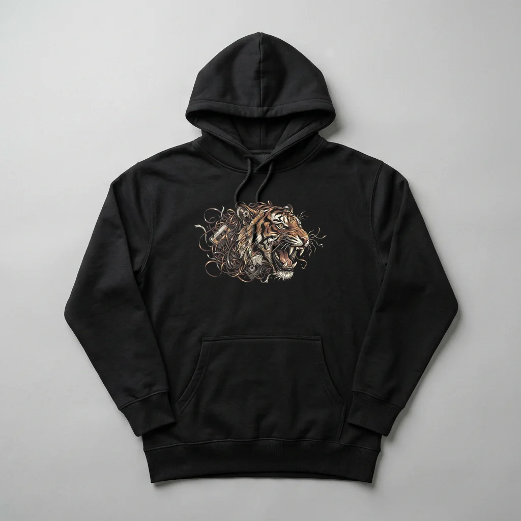 Retro Neon Motel Sign — Heavyweight Pullover Hoodie (Charcoal Black)