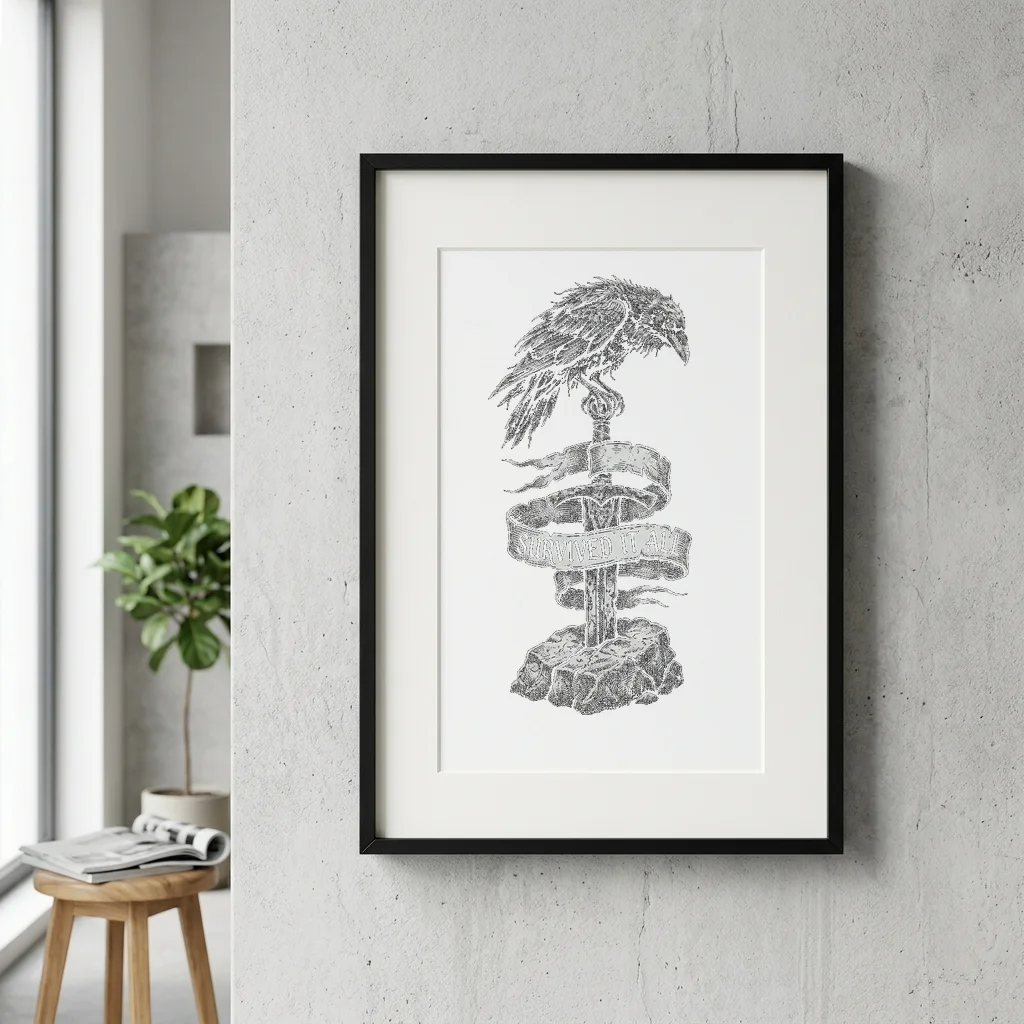 Grumpy Opossum Trash King — Gallery Framed Art Poster (Exhibition Frame)