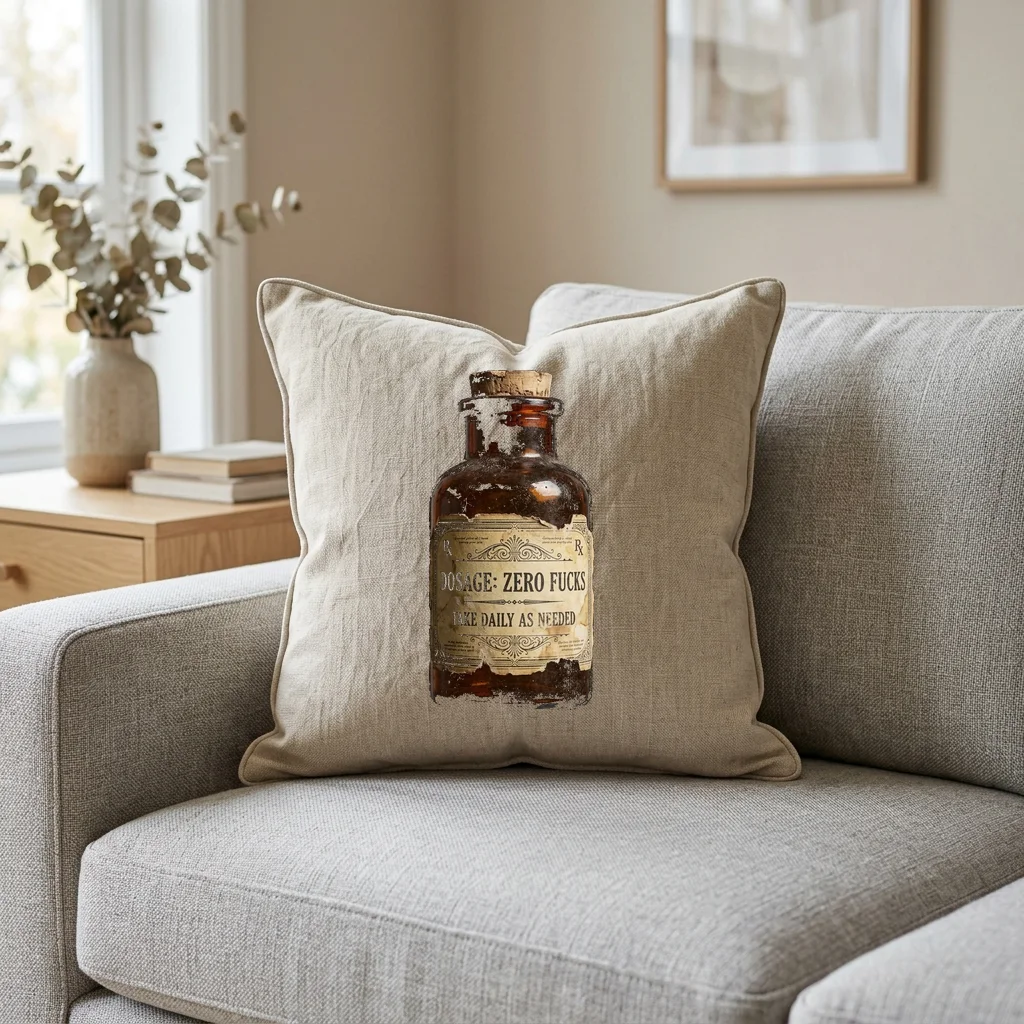 Measure Twice. Cuss Once. Heavyweight T-Shirt — Square Linen Throw Pillow 18x18 (Natural Linen)